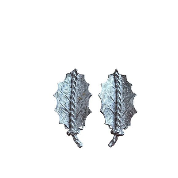 Coro Jewelry - Vintage Coro Silvertone Holly Leaf Clip On Earrings 1.25 inch